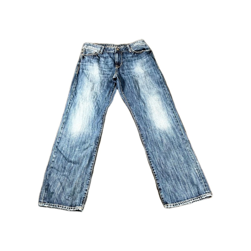 Mavi Matt Bootcut Jeans Mens 34x32 Blue Denim Cotton Whiskers Detail Mid Rise